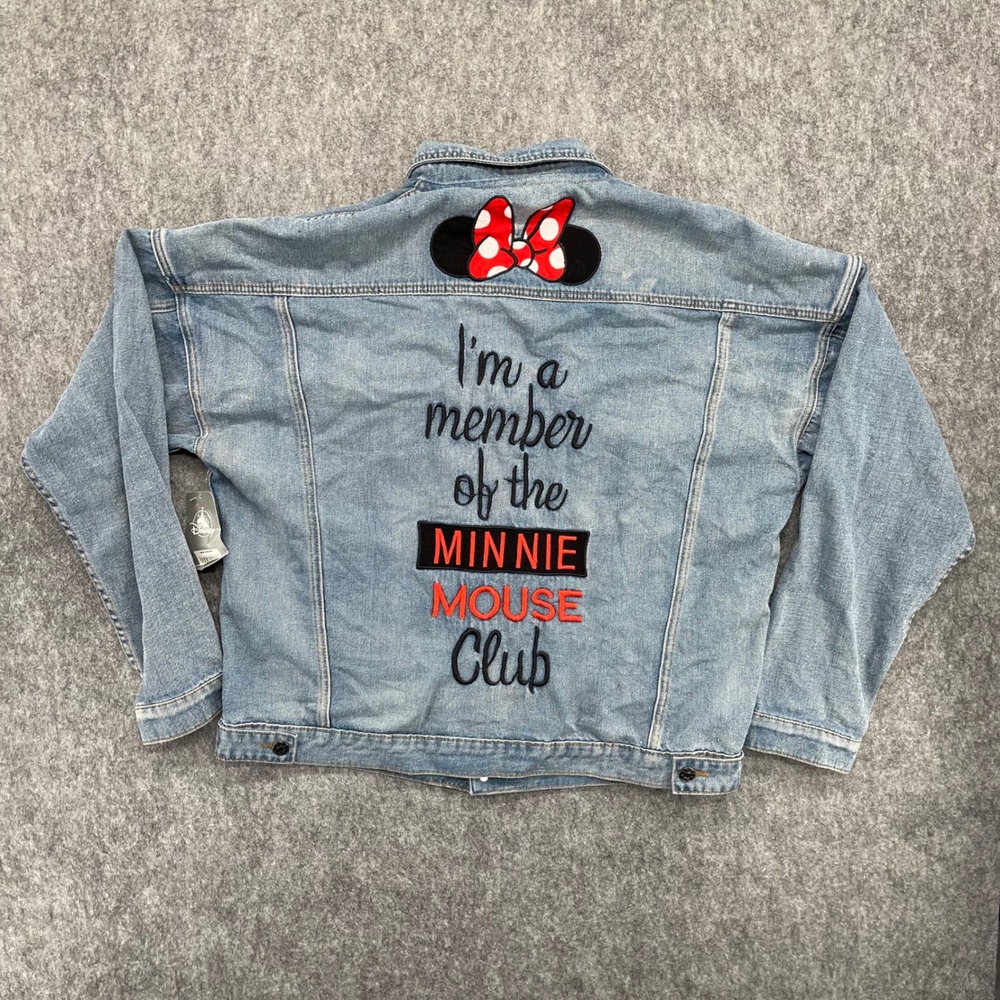 Disney Parks Minnie Mouse Club Denim Jacket Light Wash Blue XL New